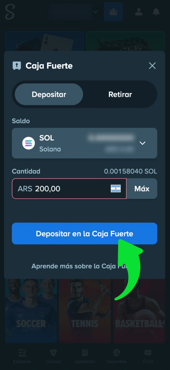 Deposita dinero para apostar en baloncesto en Stake.