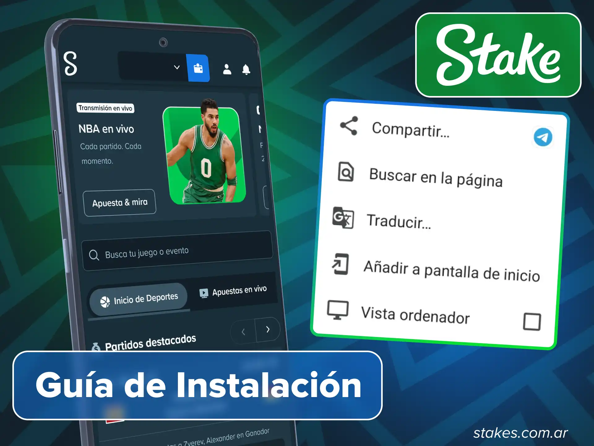 Descarga la aplicación Stake para apostar en baloncesto estés donde estés.