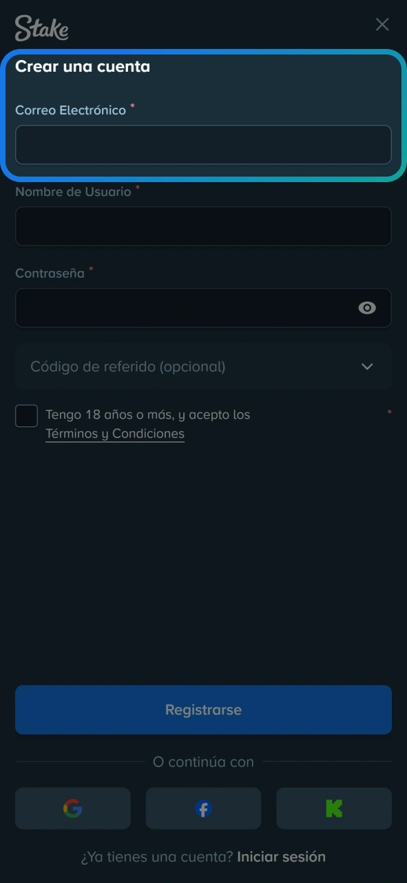 Crea una cuenta para apostar en F1 en Stake.